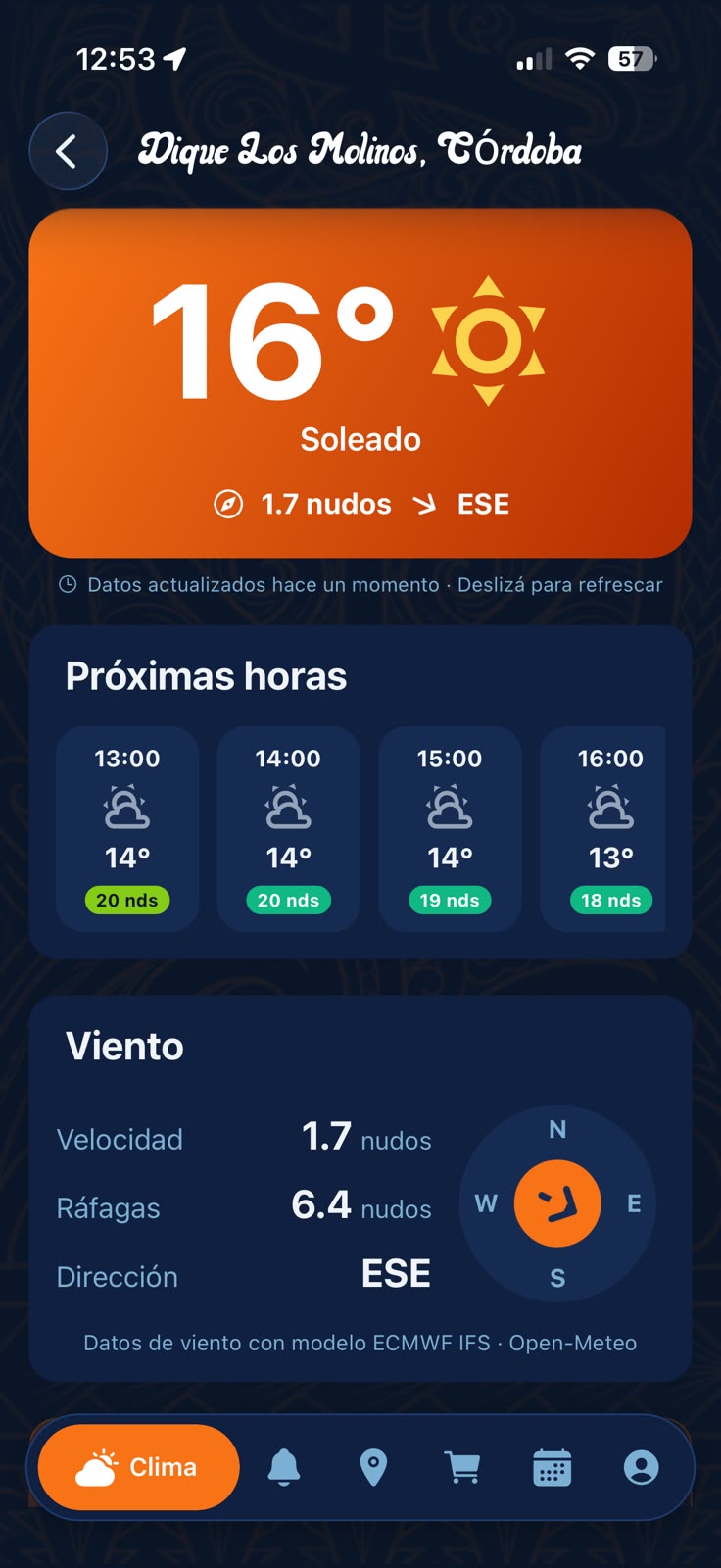 Pantalla de Clima